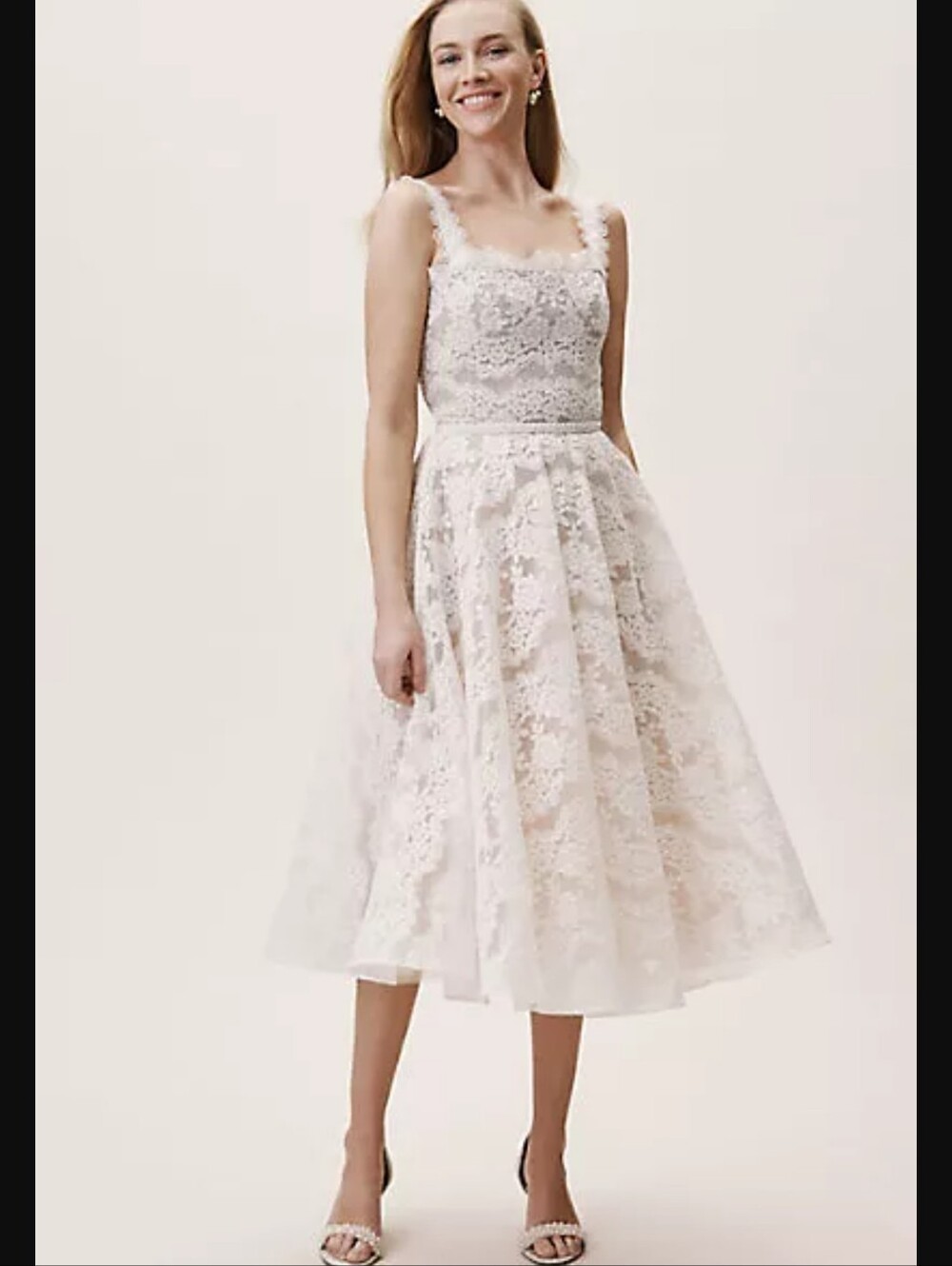Bronx & Banco Britney White Lace Midi  Wedding Dress